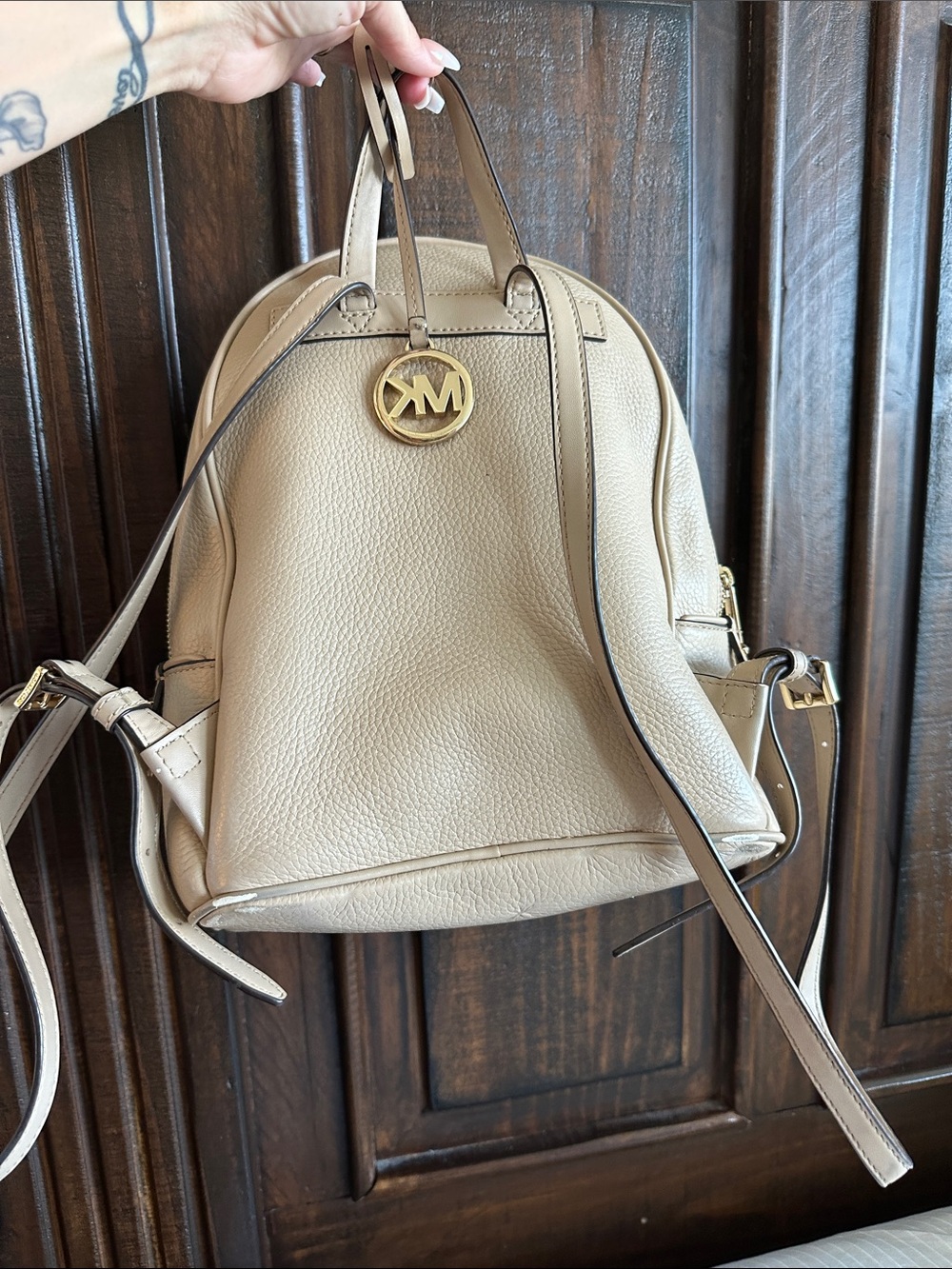 MICHAEL KORS Pebbled Leather Mini Backpack in Beige-Cream with Gold Hardware - Picture 3 of 5